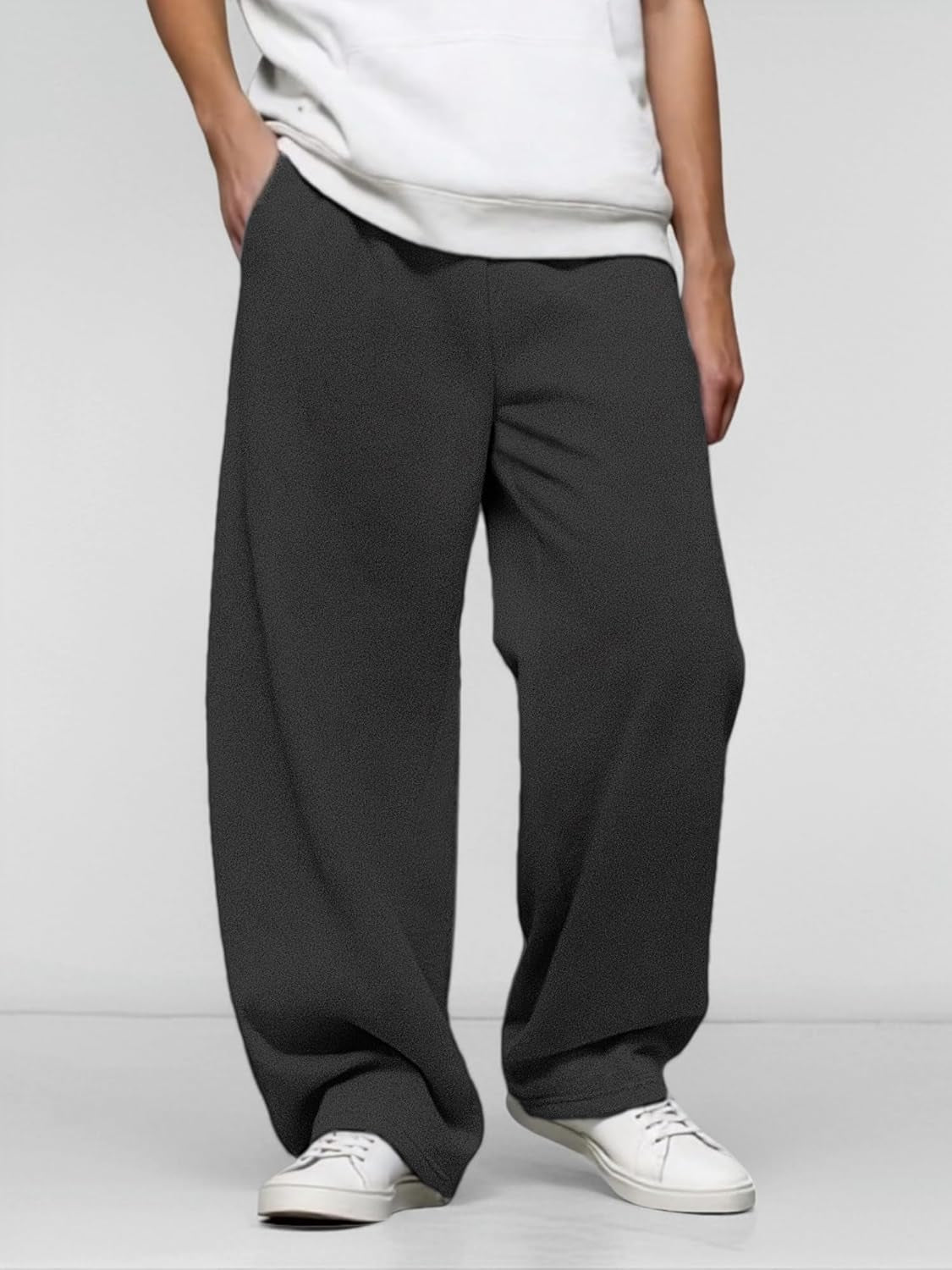 Men’S Baggy Sweatpants with Elastic Drawstring Waist, Breathable Wide-Leg Casual Loose Cotton Joggers Deep Pockets