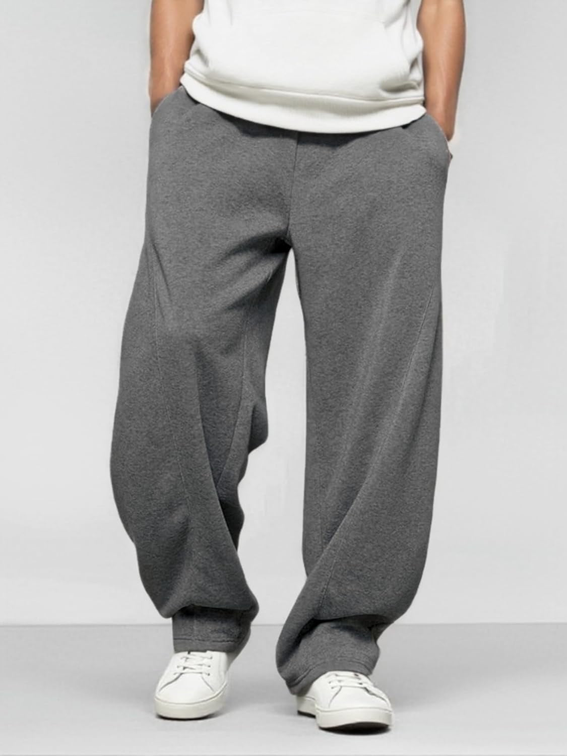 Men’S Baggy Sweatpants with Elastic Drawstring Waist, Breathable Wide-Leg Casual Loose Cotton Joggers Deep Pockets