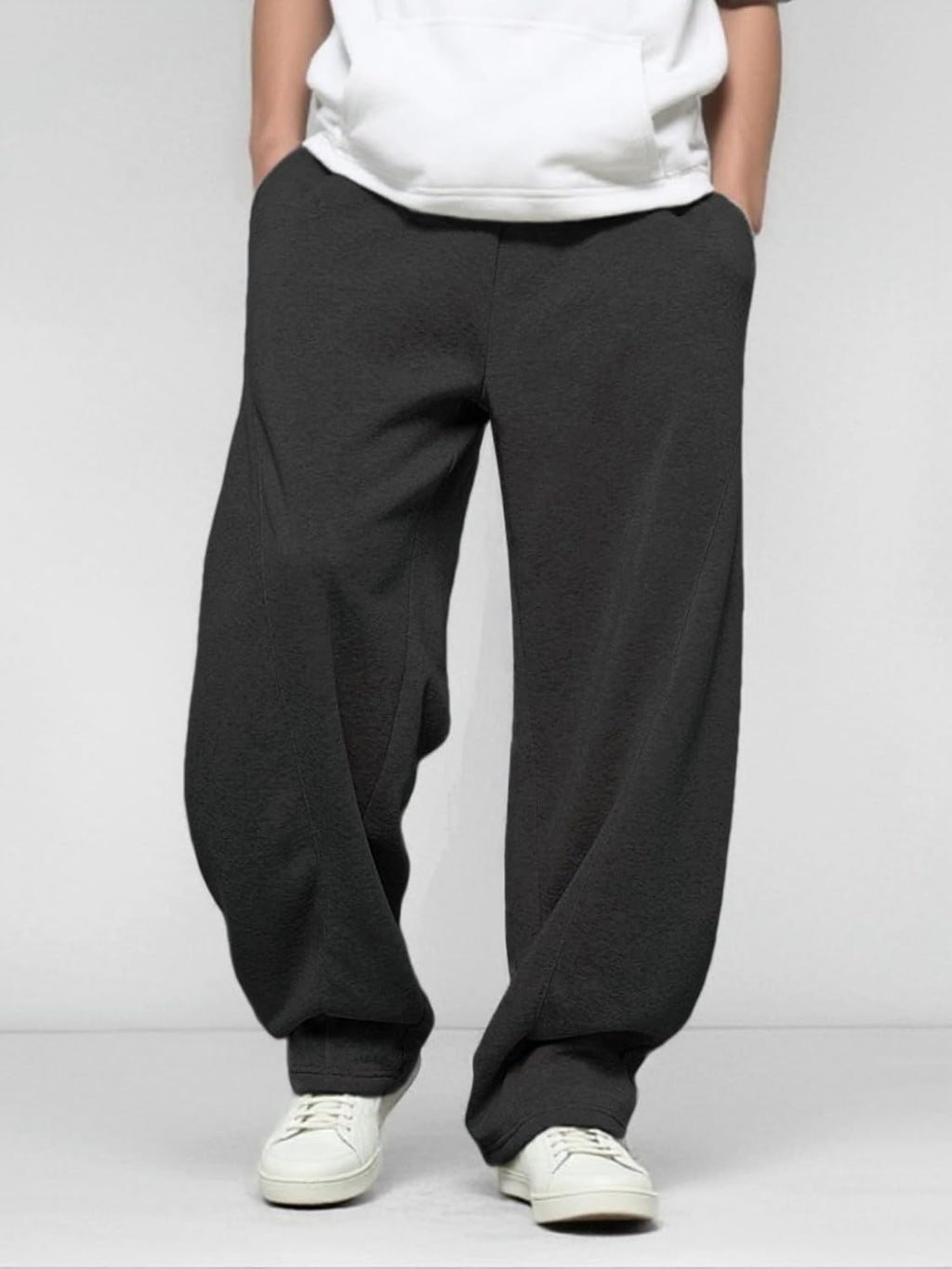 Men’S Baggy Sweatpants with Elastic Drawstring Waist, Breathable Wide-Leg Casual Loose Cotton Joggers Deep Pockets