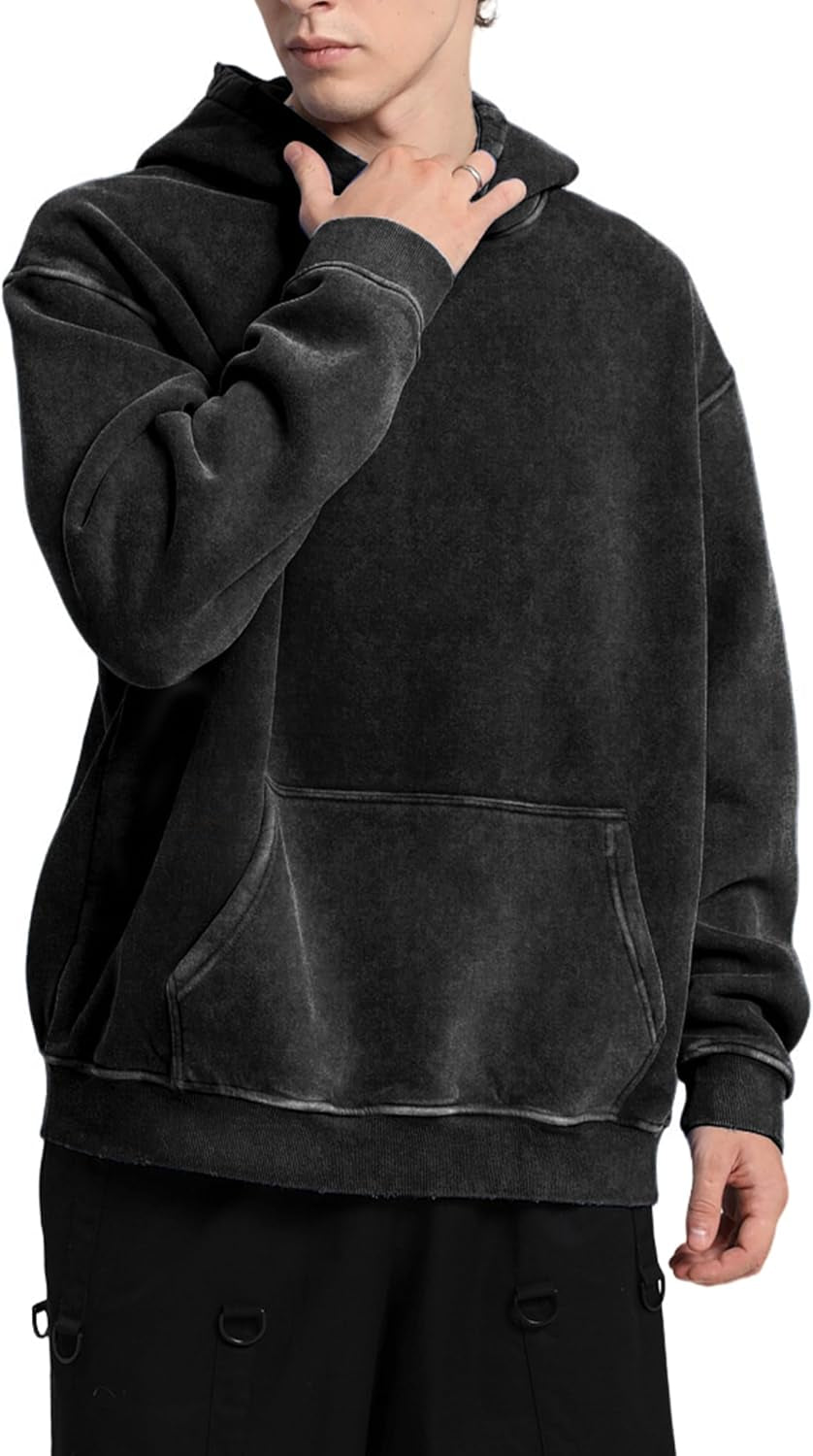 Mens Hoodies Oversized Unisex Acid Wash Hoodie Heavyweight Fleece Vintage Cotton Sweatshirt Men Women Streetwear
