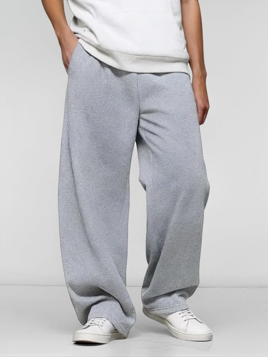 Men’S Baggy Sweatpants with Elastic Drawstring Waist, Breathable Wide-Leg Casual Loose Cotton Joggers Deep Pockets