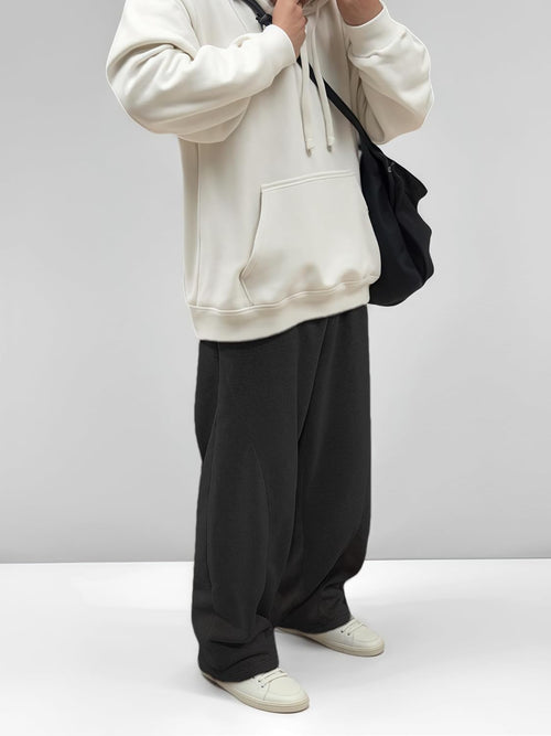 Men’S Baggy Sweatpants with Elastic Drawstring Waist, Breathable Wide-Leg Casual Loose Cotton Joggers Deep Pockets