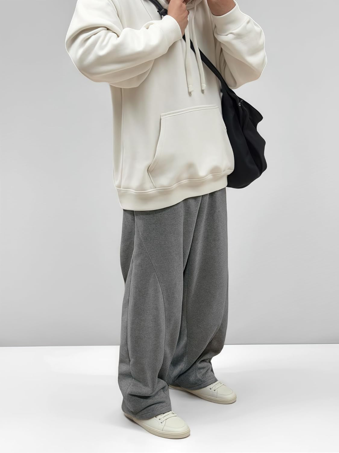 Men’S Baggy Sweatpants with Elastic Drawstring Waist, Breathable Wide-Leg Casual Loose Cotton Joggers Deep Pockets