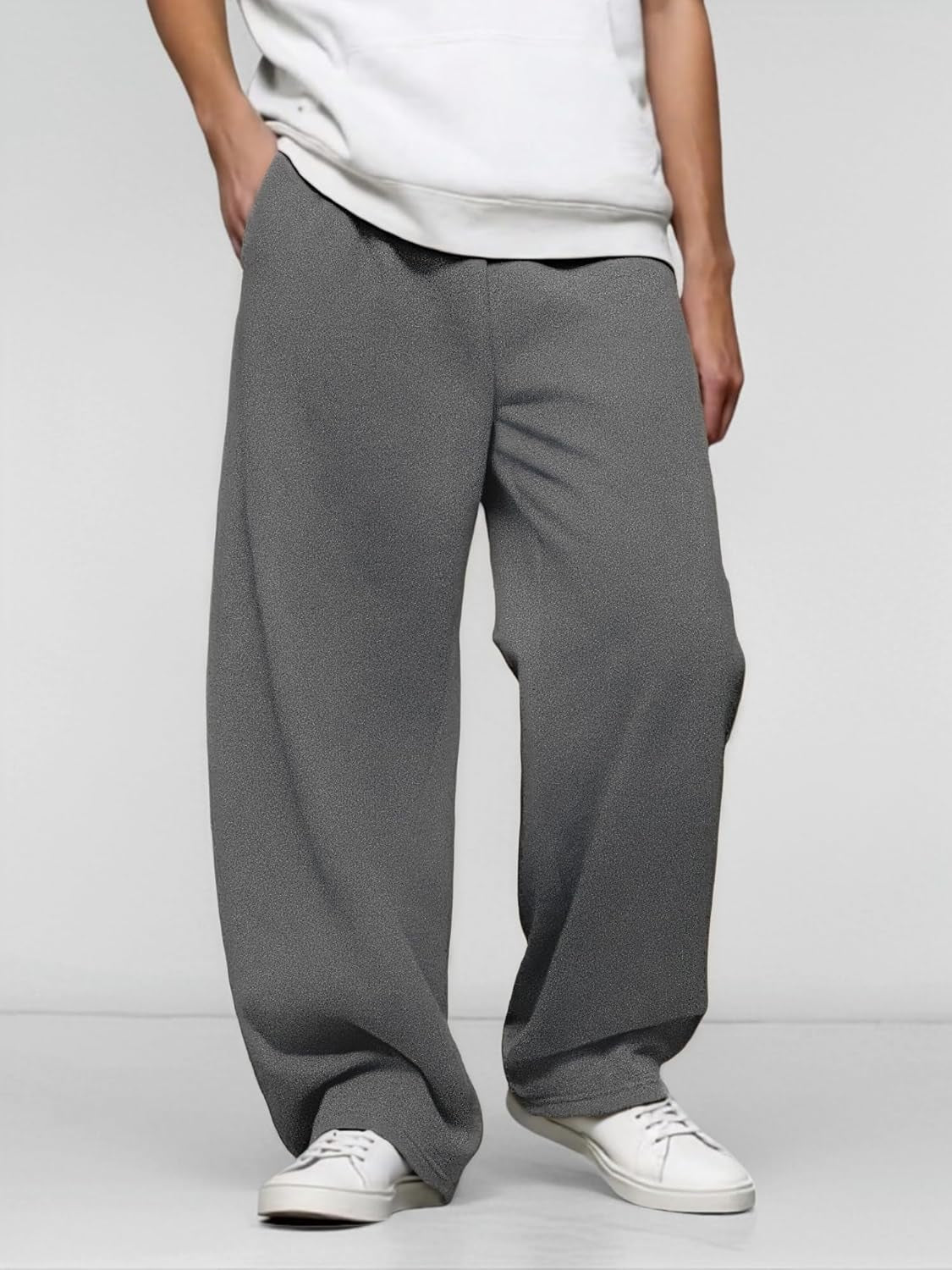 Men’S Baggy Sweatpants with Elastic Drawstring Waist, Breathable Wide-Leg Casual Loose Cotton Joggers Deep Pockets